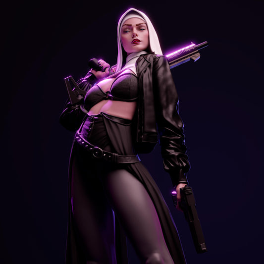 Nun with Guns Holy Vengeance Girl resin kit – Unpainted 3D Printed Model kit