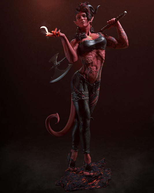 Karlach style Infernal Berserker Girl resin kit – Unpainted 3D Printed Model kit