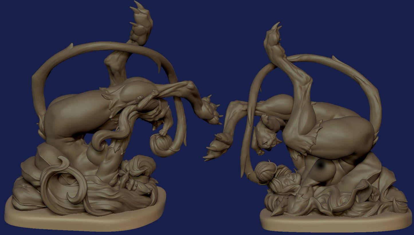 Felicia style Wild Catgirl playful resin kit – Unpainted 3D Printed Model kit