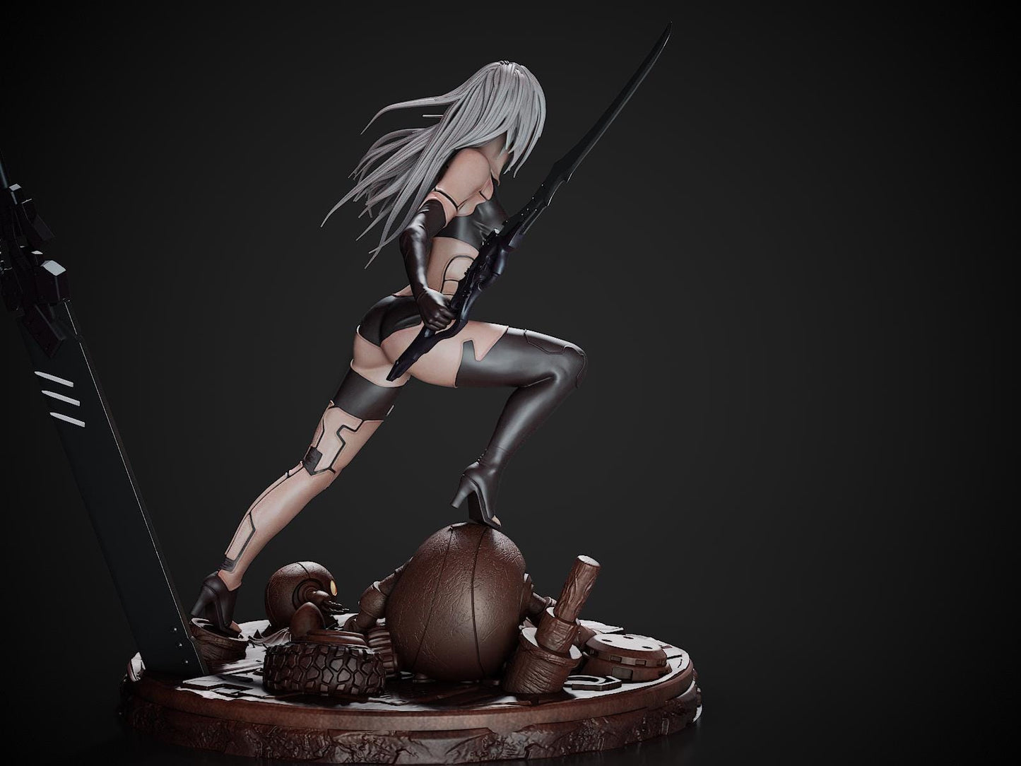A2 style White-Haired Android Girl resin kit – Unpainted 3D Printed Model kit