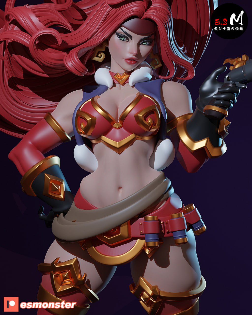 Red Monika Style Battle Chasers Unpainted Resin Garage Model Kit (1/6-1/12)