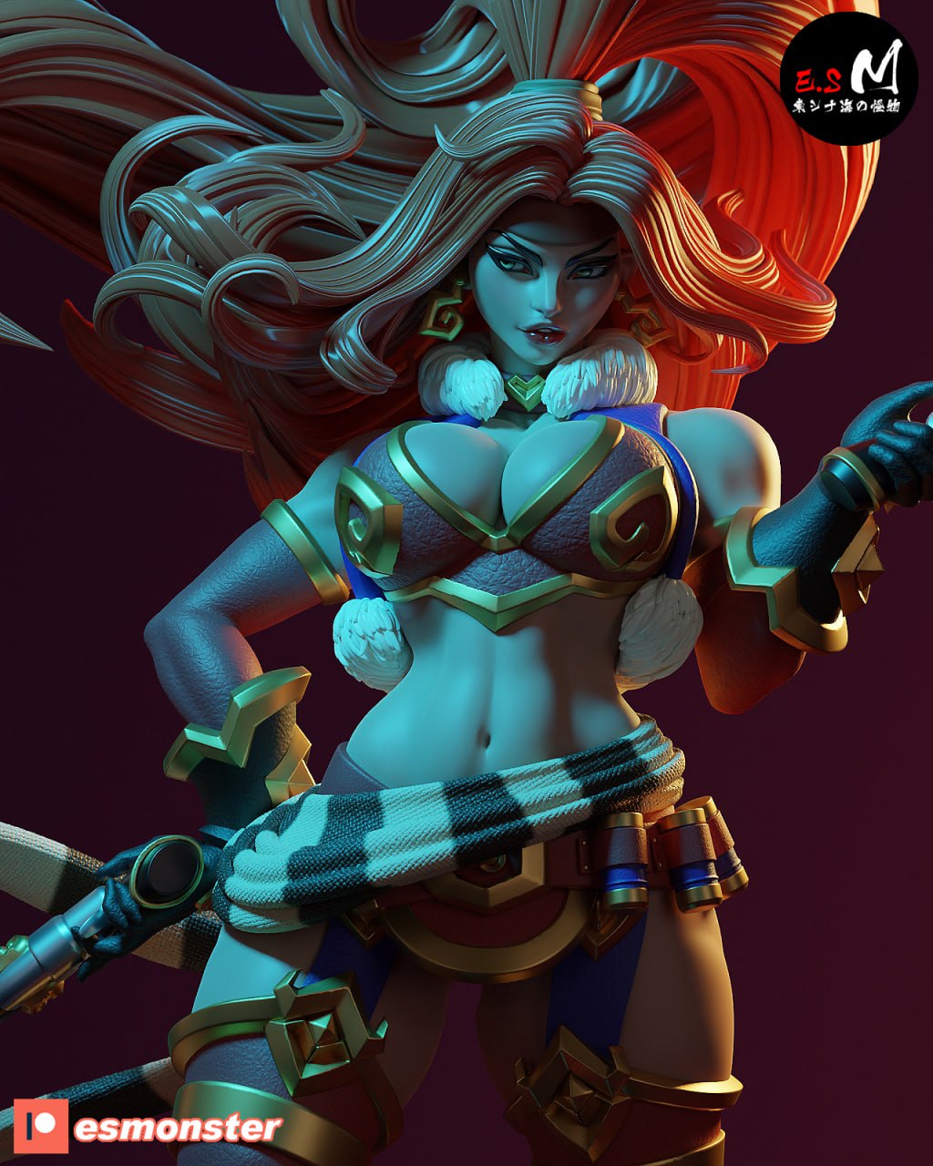 Red Monika Style Battle Chasers Unpainted Resin Garage Model Kit (1/6-1/12)