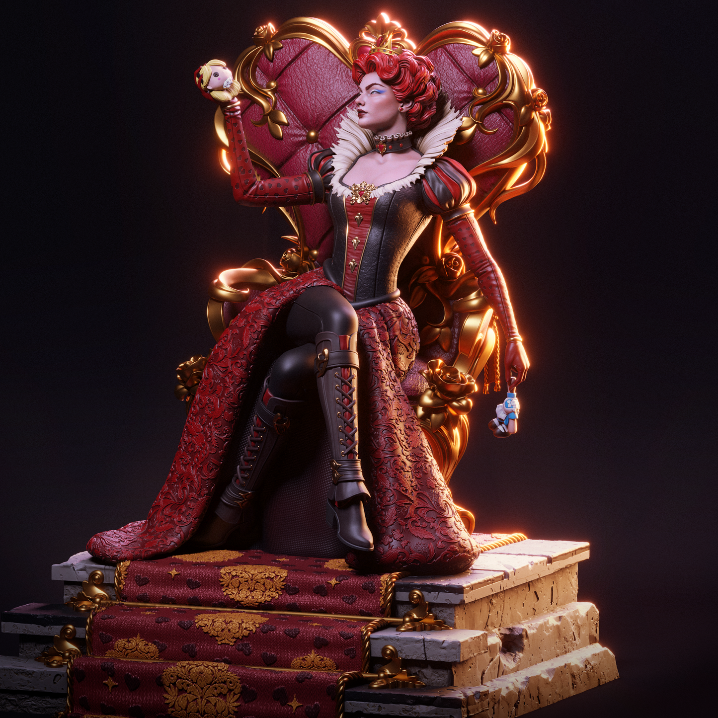 Red Queen Style Tyrant Ruler – Unpainted 3D Printed Model Kit