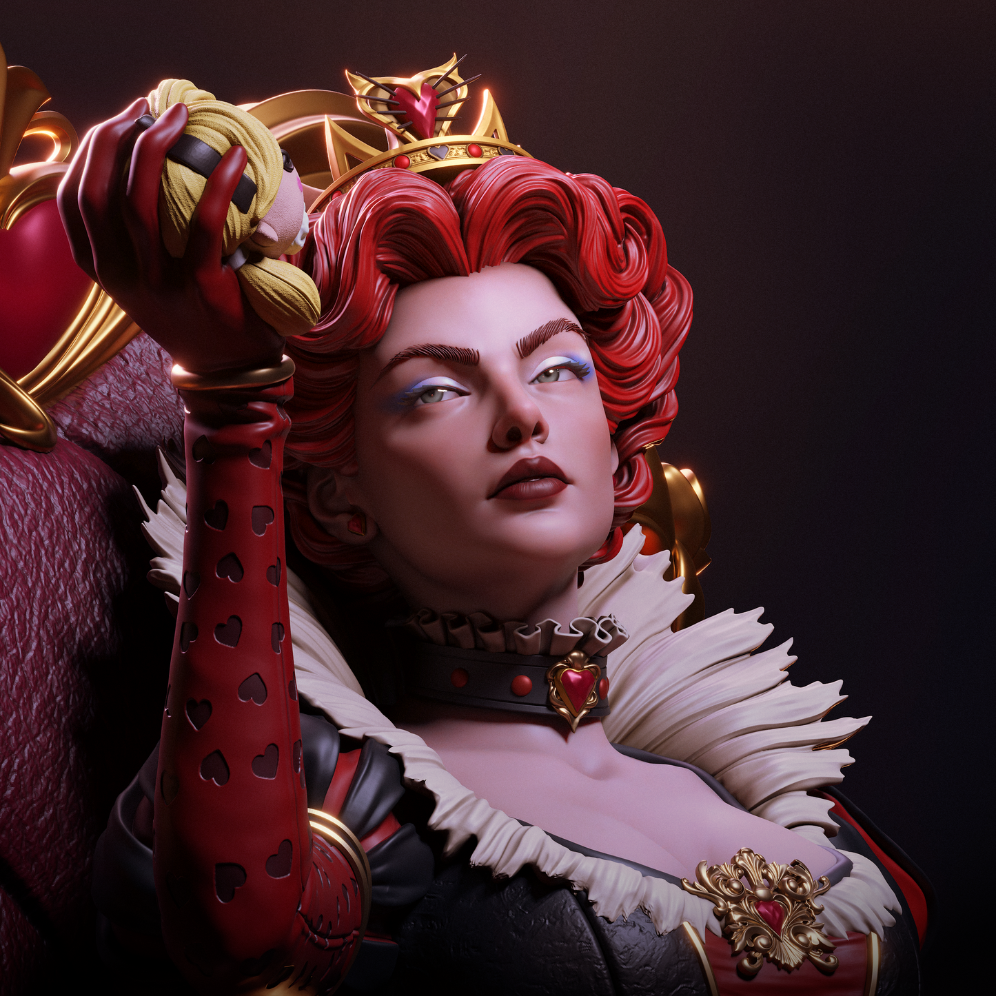 Red Queen Style Tyrant Ruler – Unpainted 3D Printed Model Kit