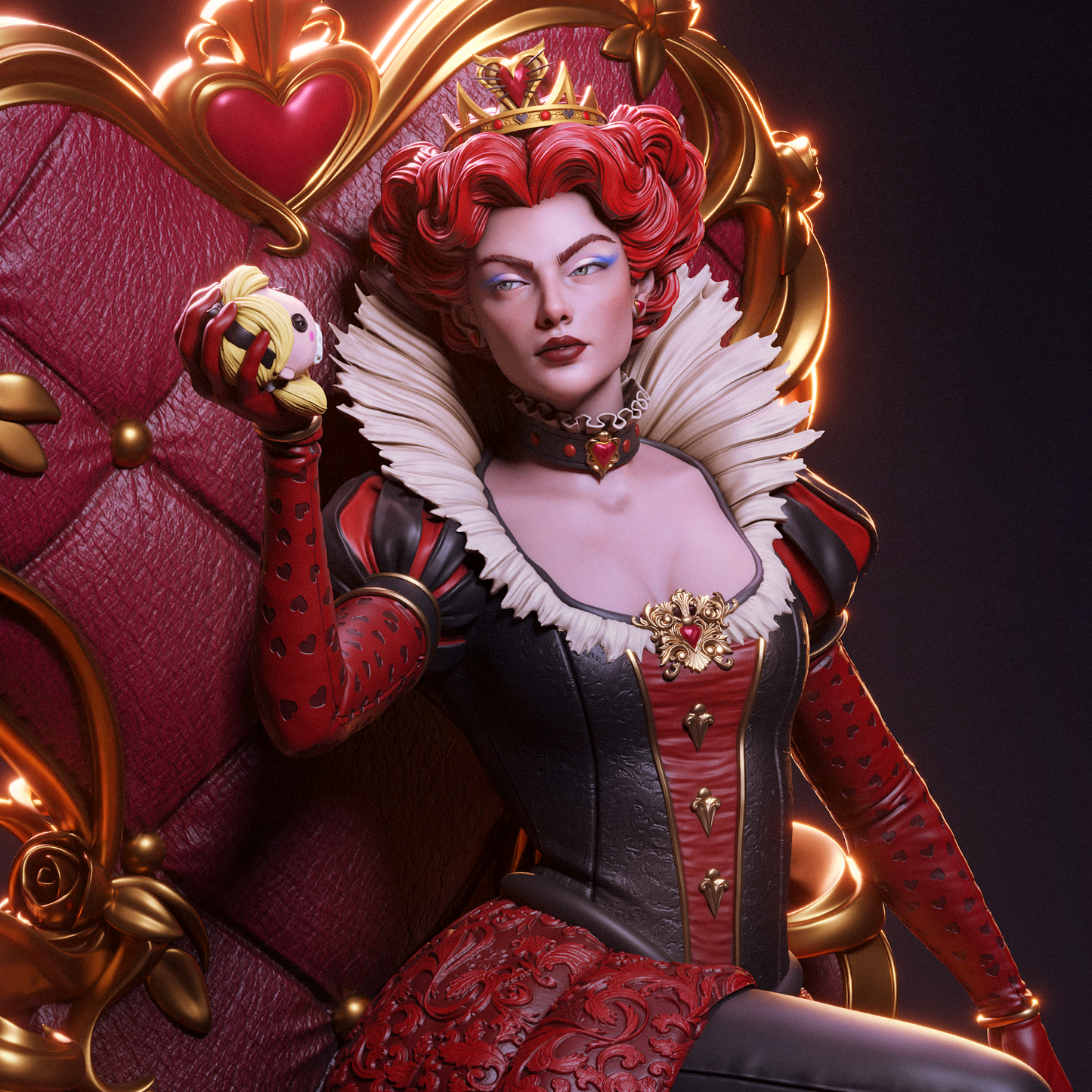 Red Queen Style Tyrant Ruler – Unpainted 3D Printed Model Kit