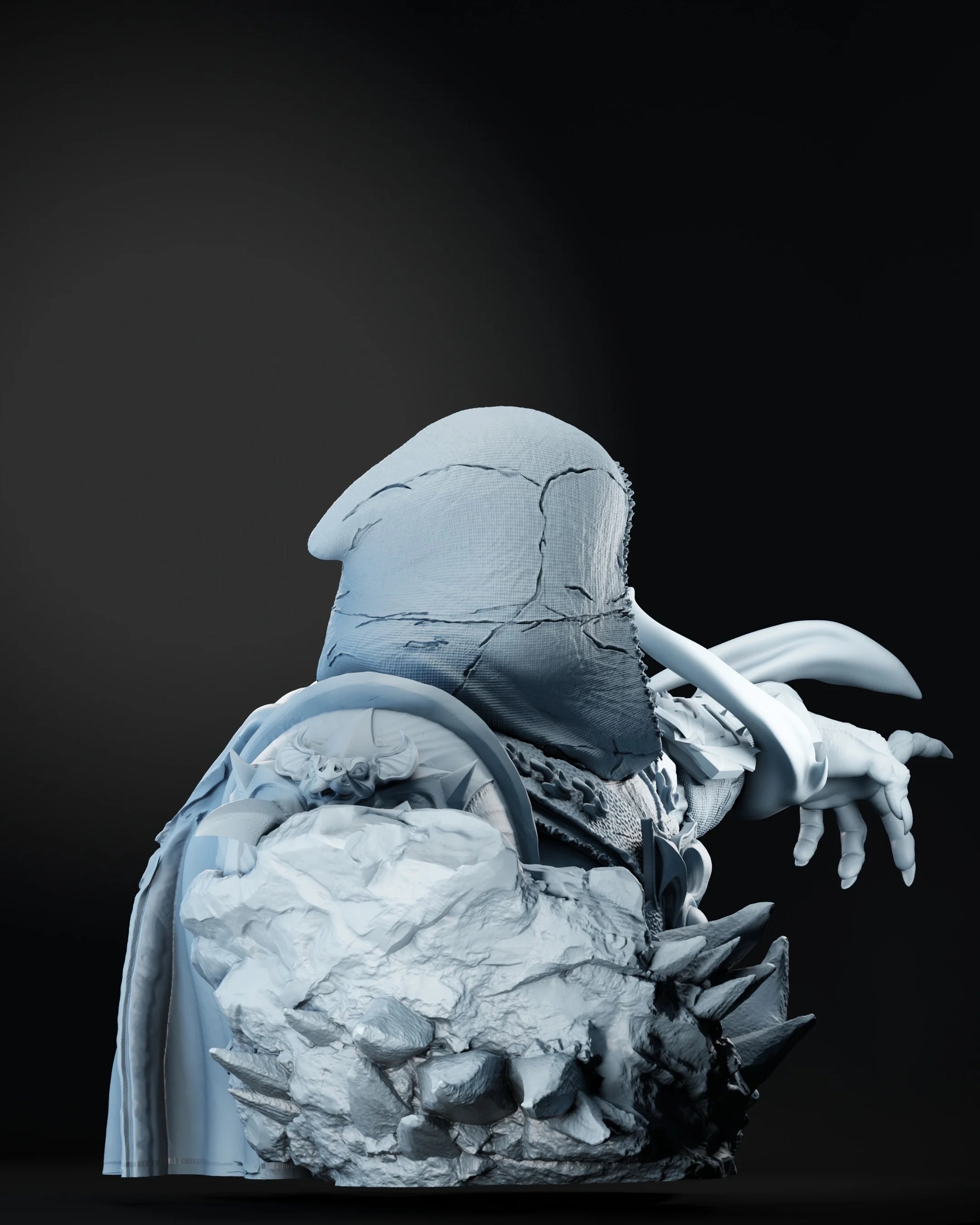 Unpainted Skeletor diorama resin statue kit with staff and rocky magical base.